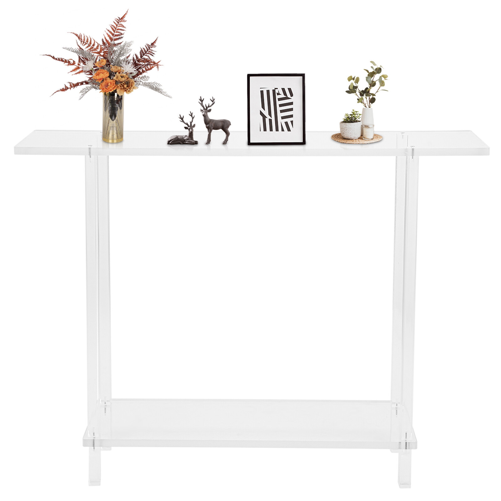 Acrylic Table Clear Entry Table Small Entryway Table W/ Open Shelves 100×80×20cm