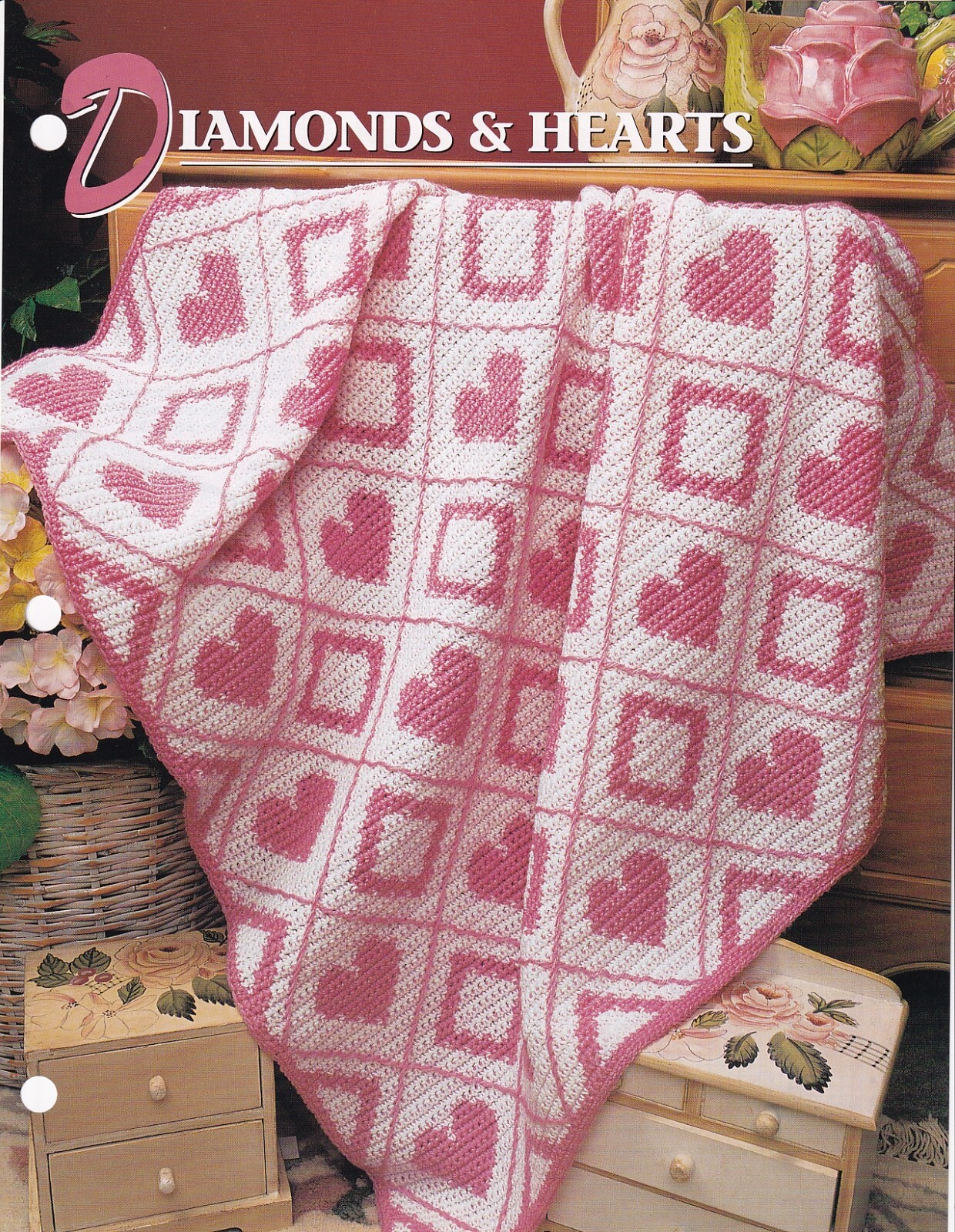 Annie's Crochet Afghan DIAMONDS & HEARTS Pattern Leaflet