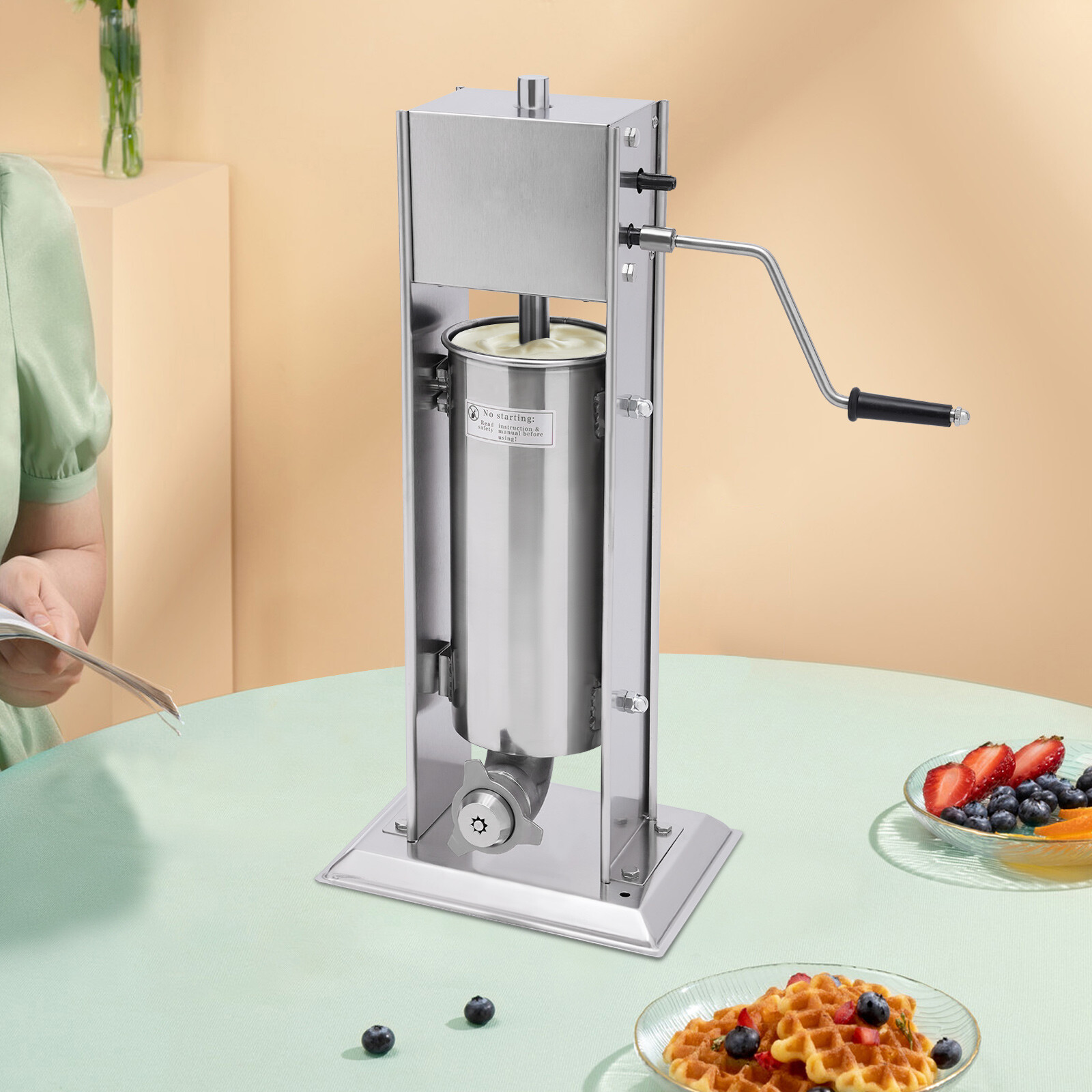 5L Commercial Manual Churro Maker Machine +4 Nozzles Fit Restaurant Home