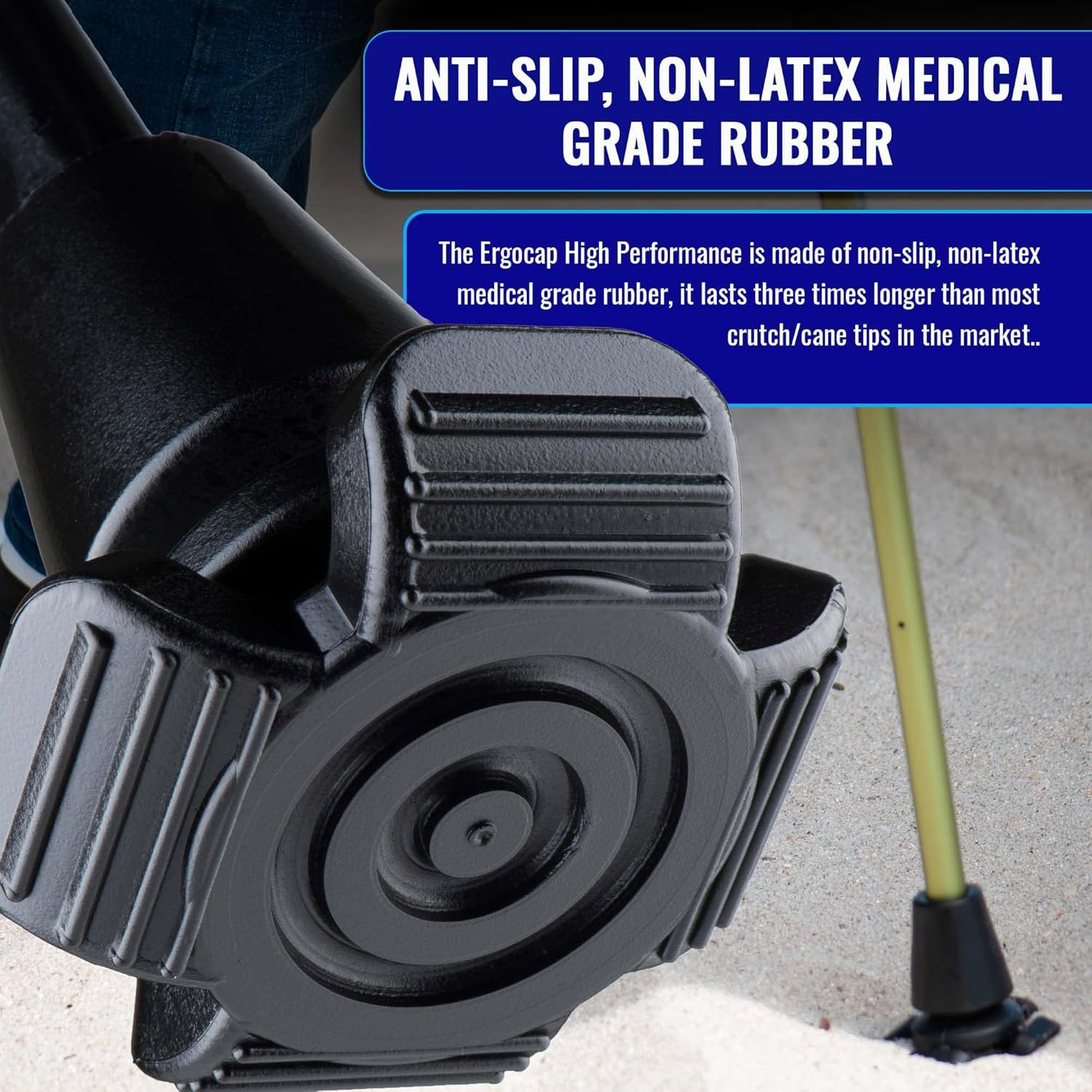 Ergocap® High Performance Crutch Rubber Tip - Rubber Replacement Foot Pad for Wa