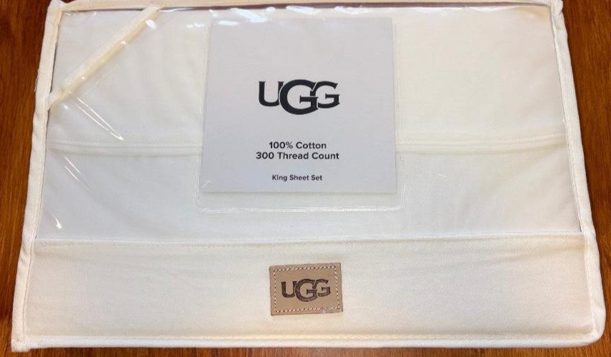 UGG Iona King Sheet Set 300 Thread Count Bright White 100% Cotton New