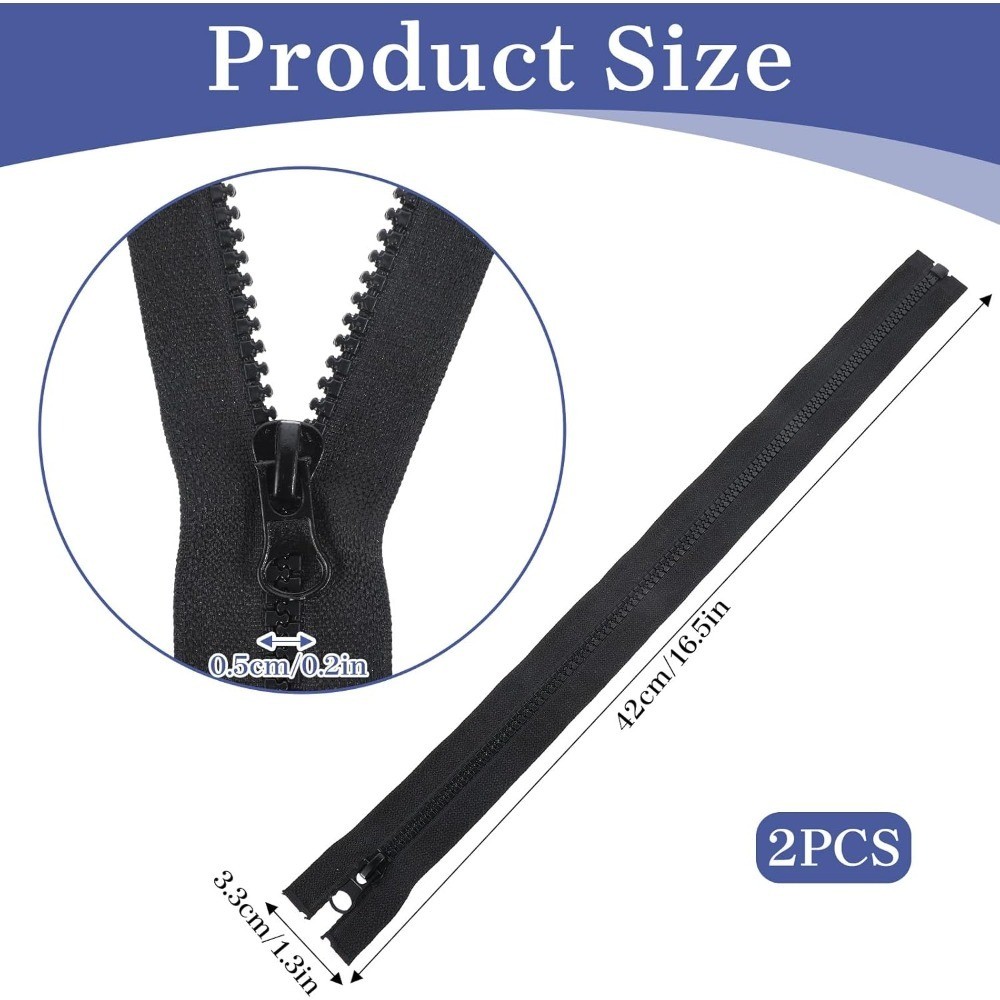2-Pack Black Molded Plastic Separating Jacket Zipper 16 Inch Open End Resin