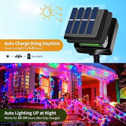 Multicolored Solar String Lights 480 LED 157FT - 8 Modes, Waterproof Twinkle Lig