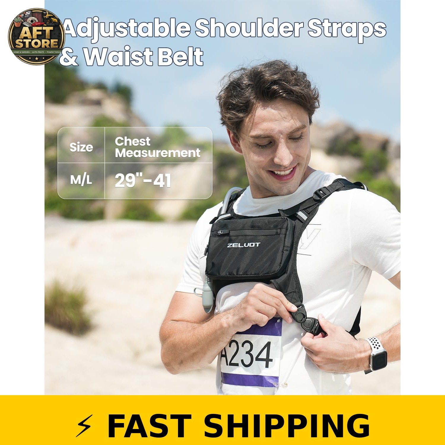 Zelvot Running Vest with 1L Water Bladder - Adjustable Reflective