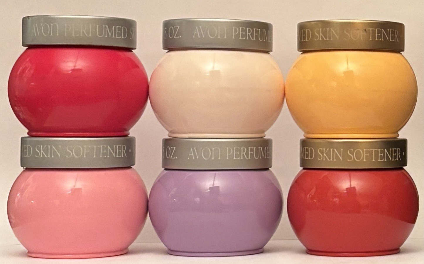6 (six) Avon vintage skin softeners: Timeless-Roses Roses-Odyssey-Candid- READ