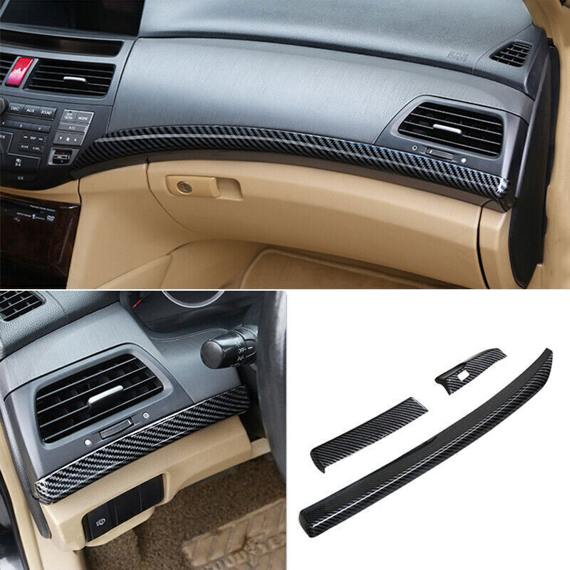 For Honda Accord 08-12 Carbon Fiber Dash Instrument  Panel Strips Cover Trim 3p