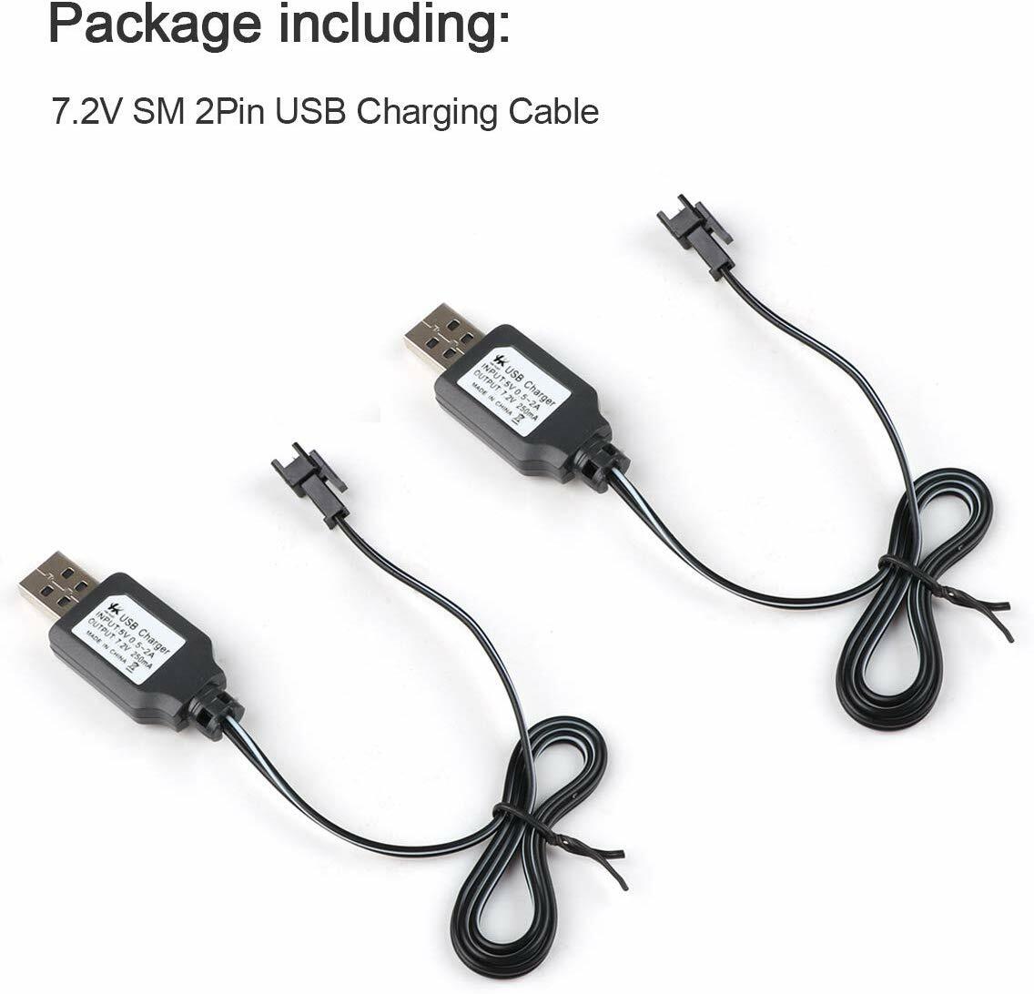 2pcs 7.2V NI-MH Battery Charger USB Charging Cable SM 2P Plug For RC Car Battery