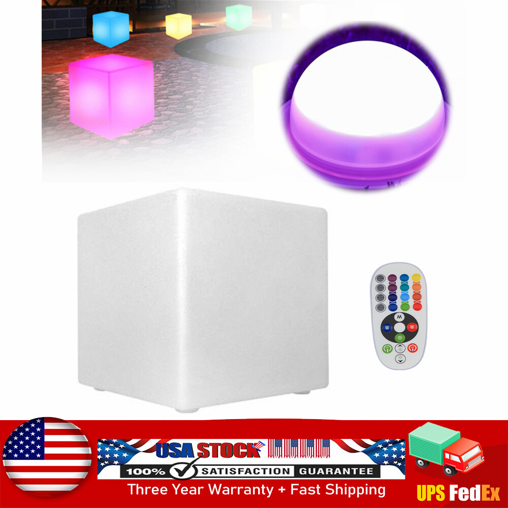 16-Color Changing Cube Light Pub Bar Stool Chair w/Remote Control RGB LED 16inch