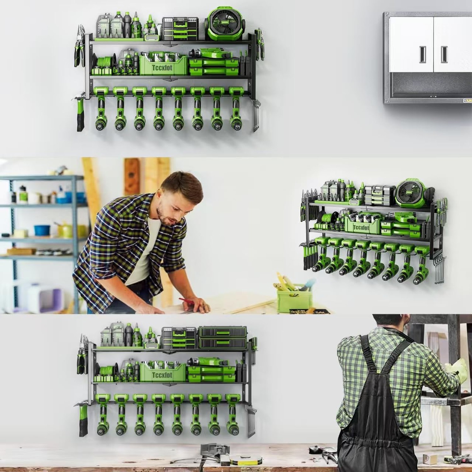 Power Tool Organizer - 3 Layer 8 Drill Holder Wall Mount, Storage Rack for Ga...
