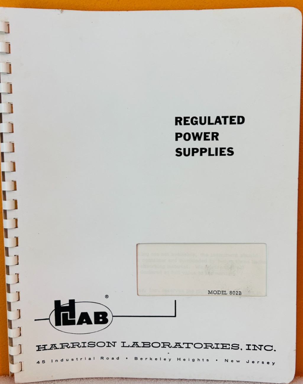 HP Model 802B Power Supply Instruction & Operating Manual.