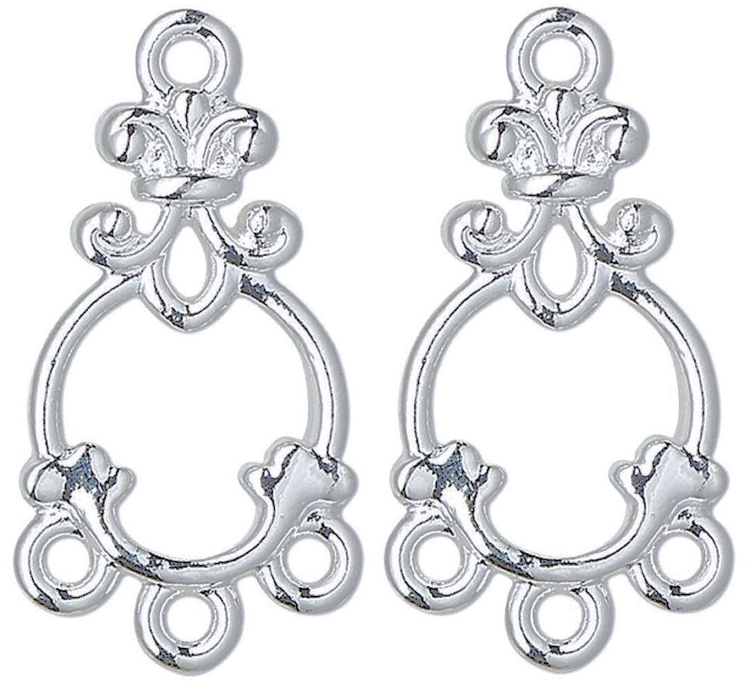 10 Silver Plated Pewter 17x11mm Chandelier Connector Earring with 3 Loops *
