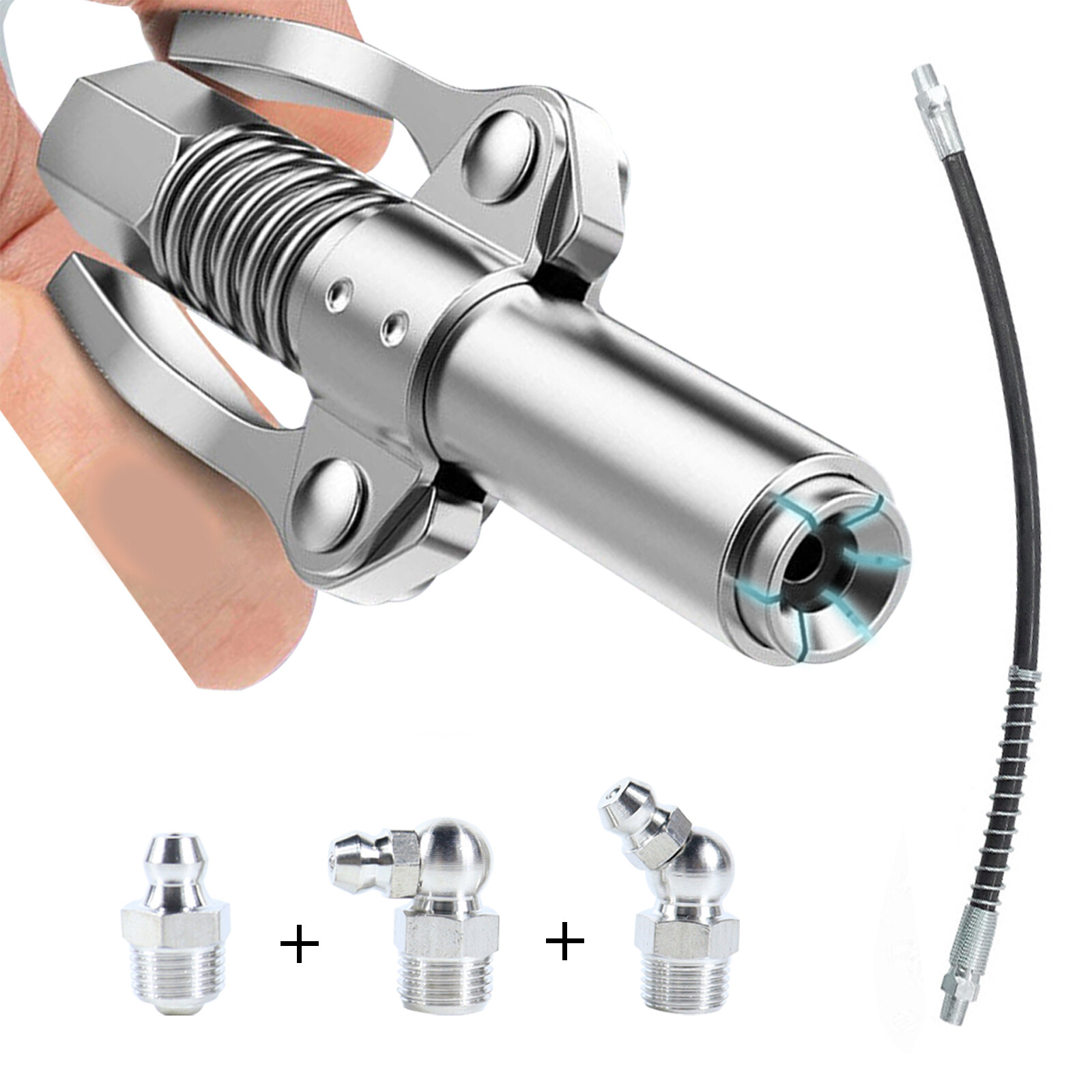 High Pressure Quick Release Grease Gun Coupler Coupling End Fitting 1/8” NPT Kit