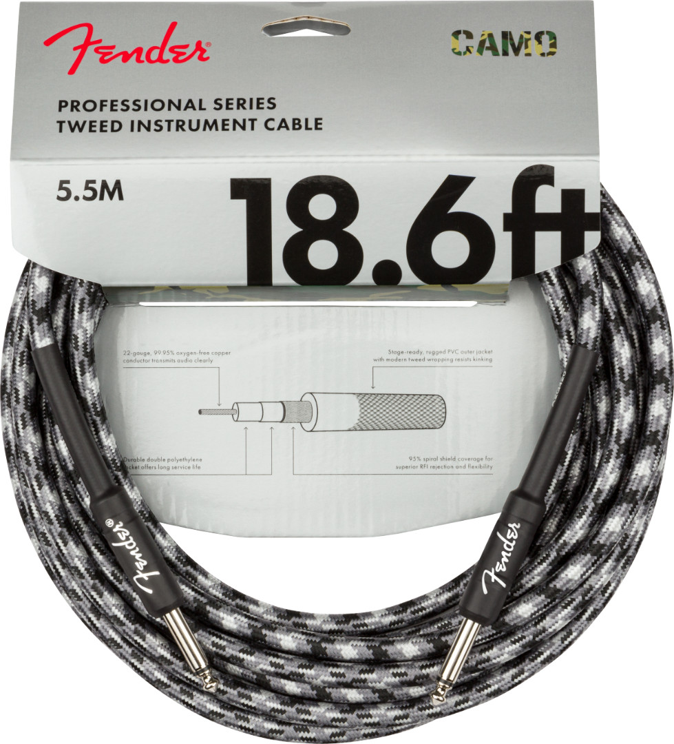 Genuine Fender® Professional Series Instrument Cable, 18.6', Winter Camo
