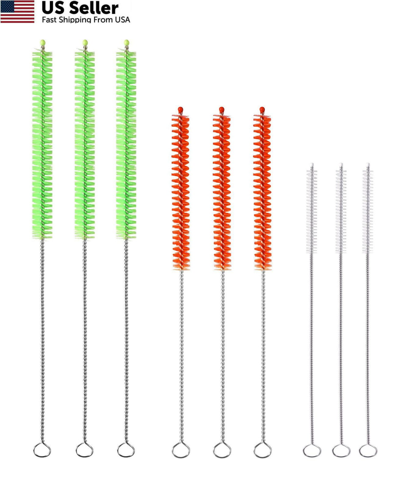 KLeXiC 9PCS Reusable Long Colored Straw 12"/10"/8.7", Green, Red, Silver