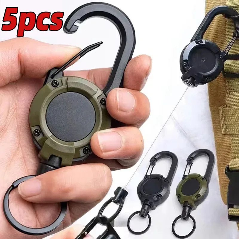 Retractable Heavy Duty Pull Reel Carabiner Strong Steel Wire Rope Buckle Spring