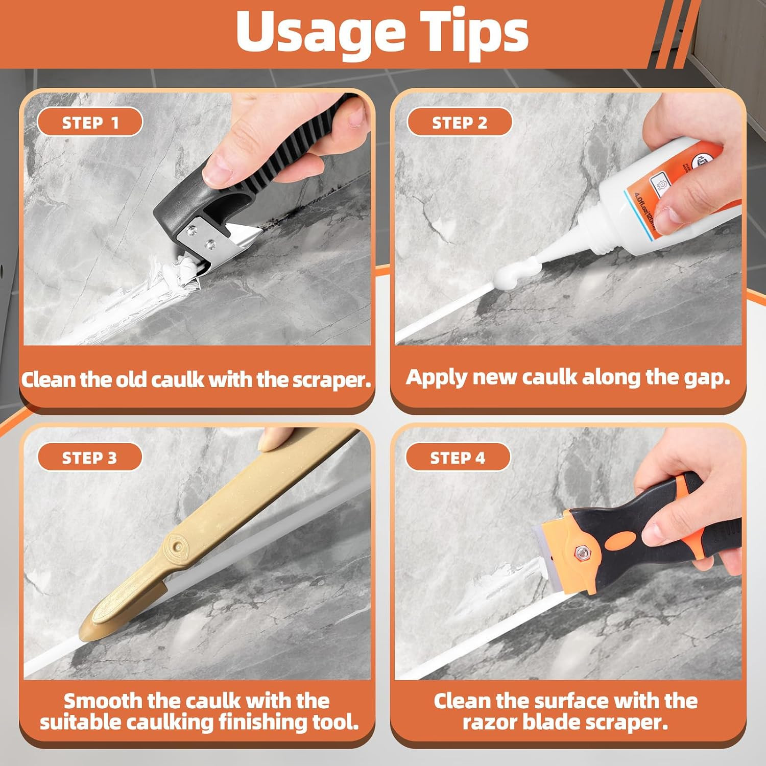 6 Pcs Caulk Tool Set-Multi- Caulk Smoothing Tool,Razor Scraper | Purpose Silico