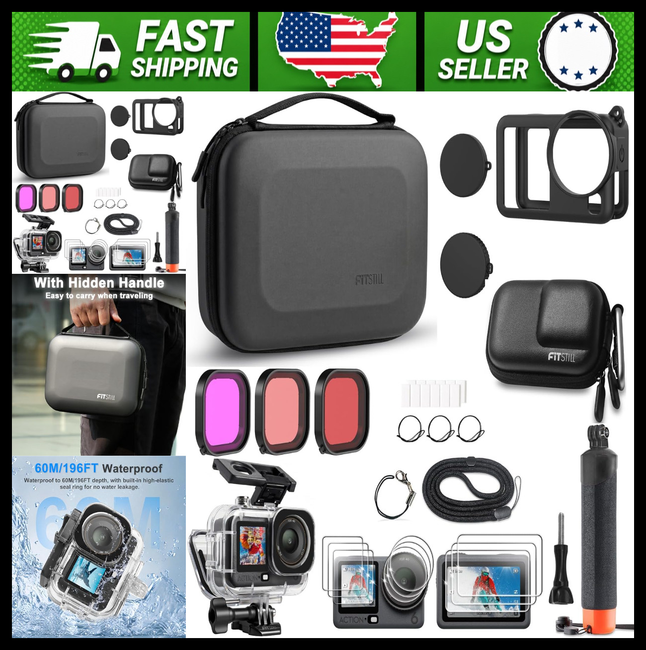 FitStill DJI OSMO Action Accessories Kit Waterproof Case, Screen Protector