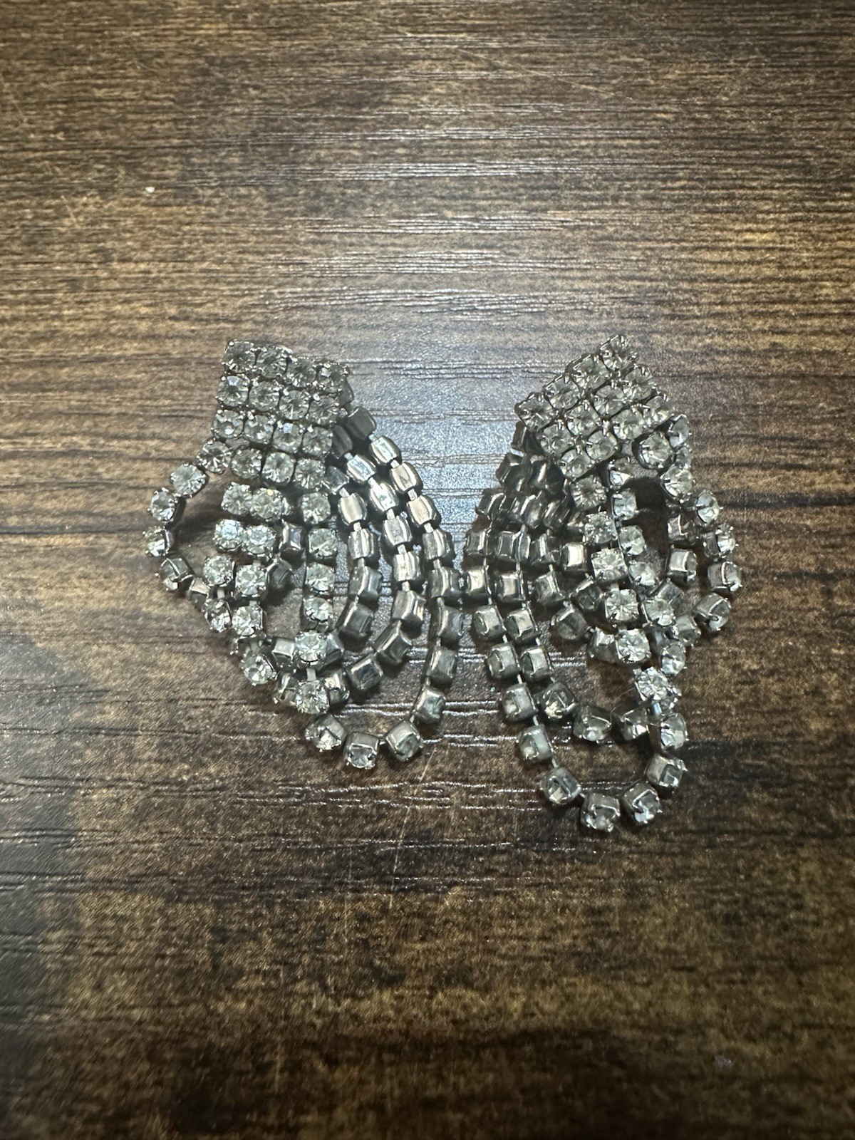Vintage Silver Tone Rhinestone Drop Earrings Multi Strand Pierced Statement