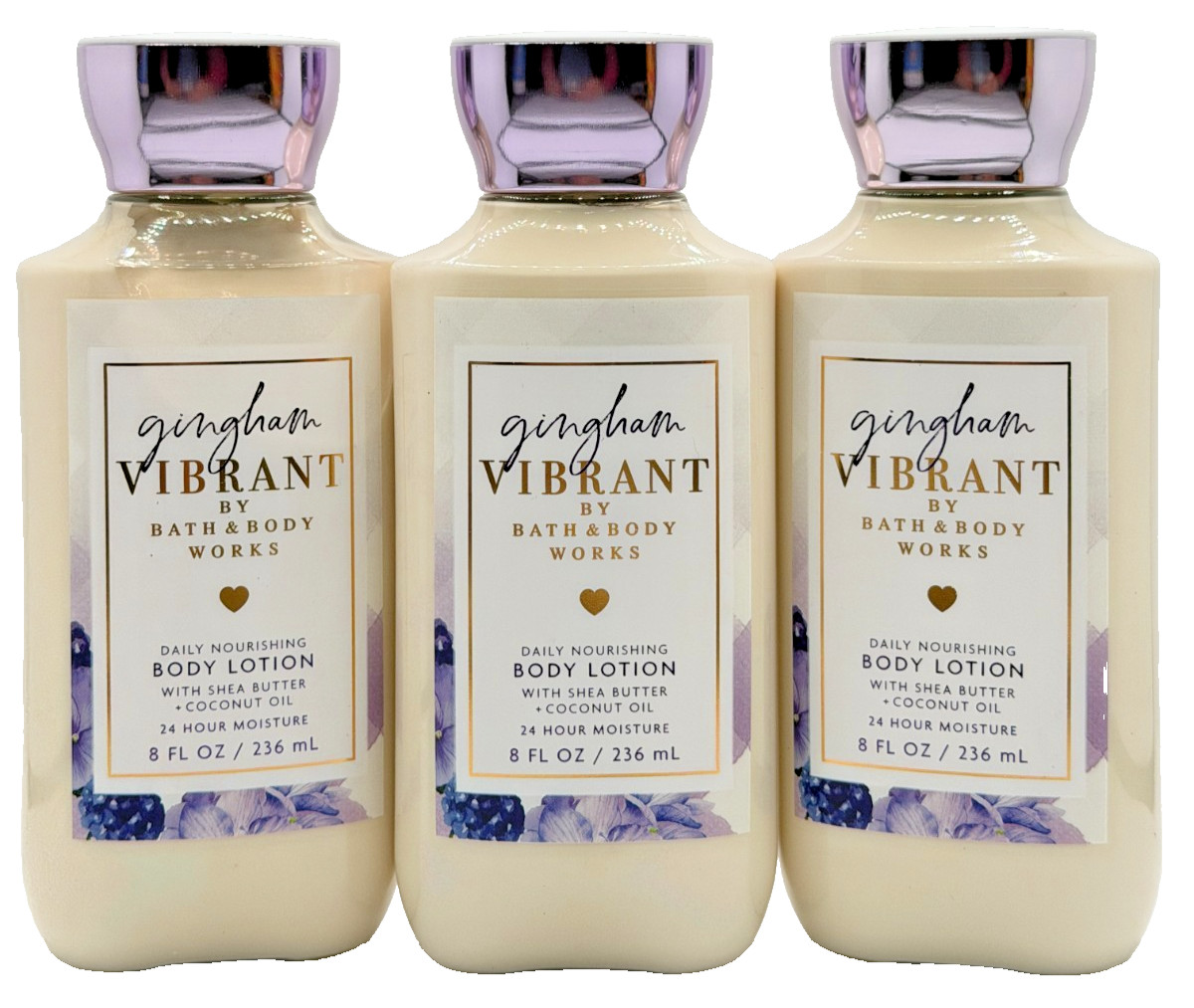NEW Bath & Body Works Lot of 3 Bottles Gingham Vibrant Body Lotion Cream 8 oz