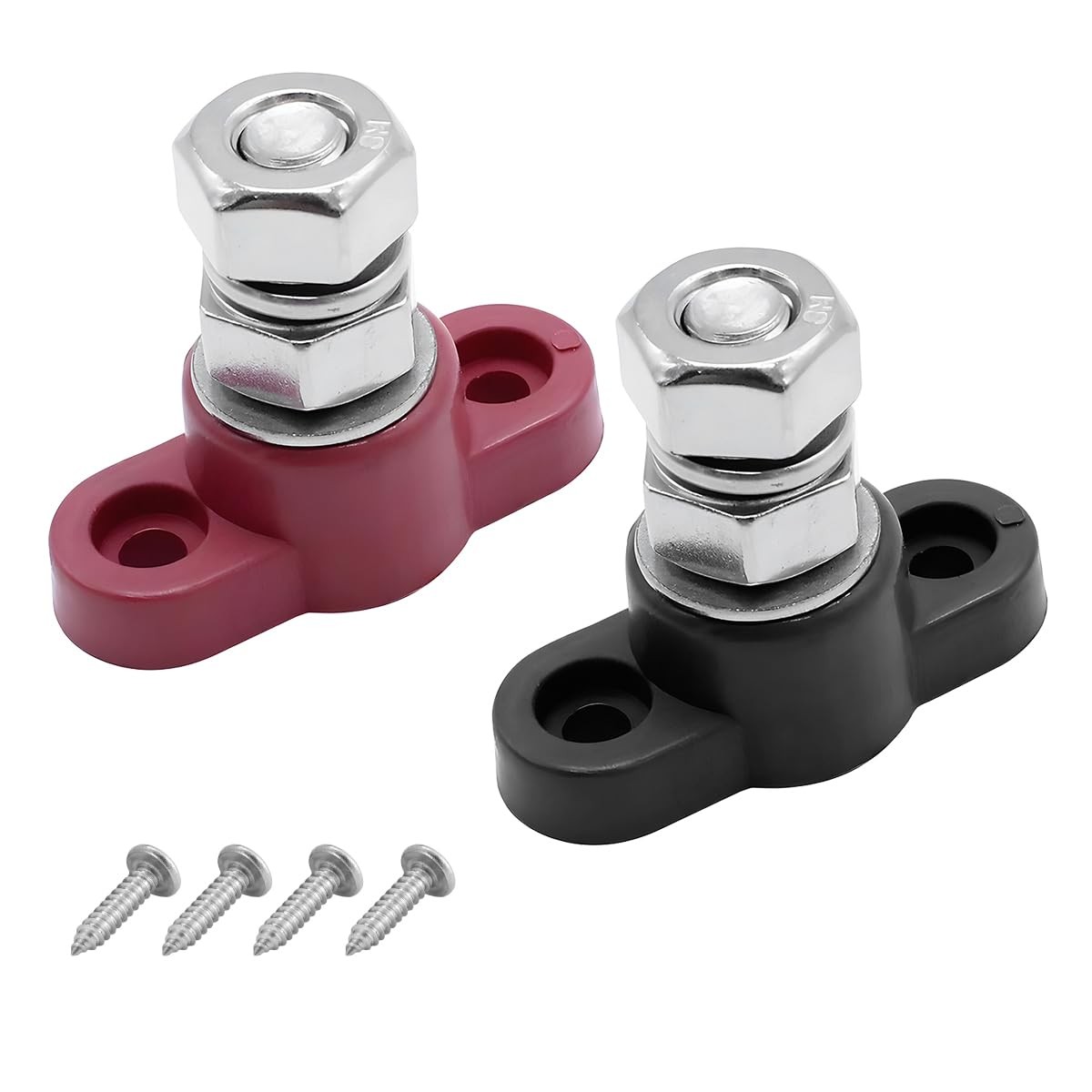 Osilly 2PCS 3/8" 12V Car Single Stud Battery Junction 3/8", Black and Red