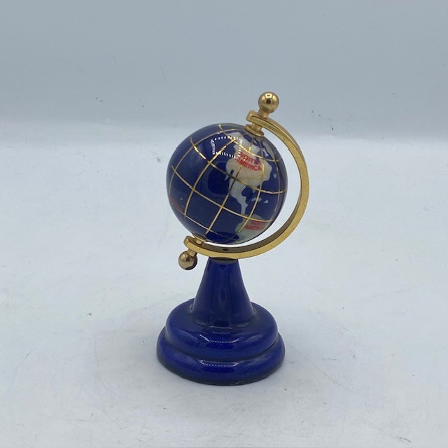 Desktop World Globe, Lapis And Semi-Precious Stone Inlays, 4.5"
