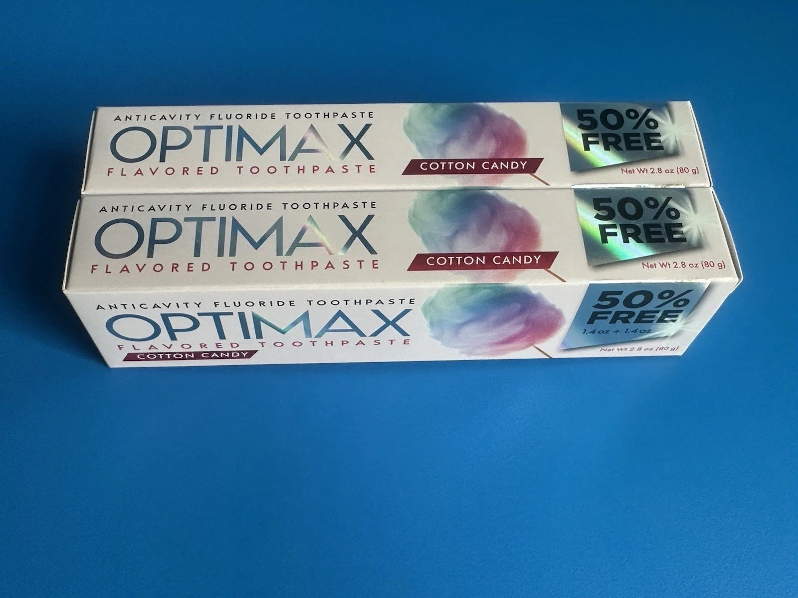 2x Lot Optimax Cotton Candy Flavored Toothpaste 2.8oz Ea. | Exp: 12/2029