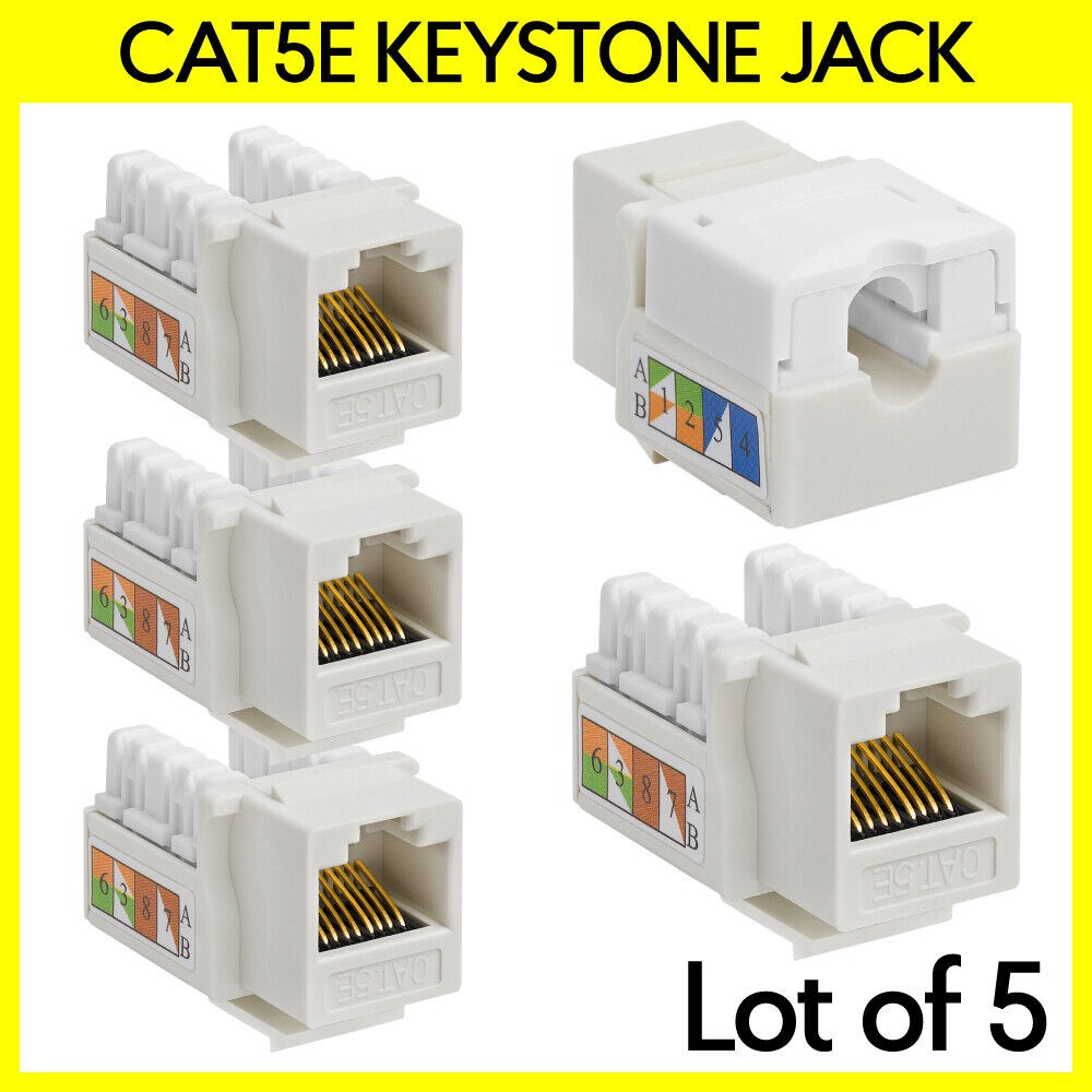 5 Pack RJ45 Ethernet Keystone Jack 8P8C Cat5e Connector 110 Punchdown Type White