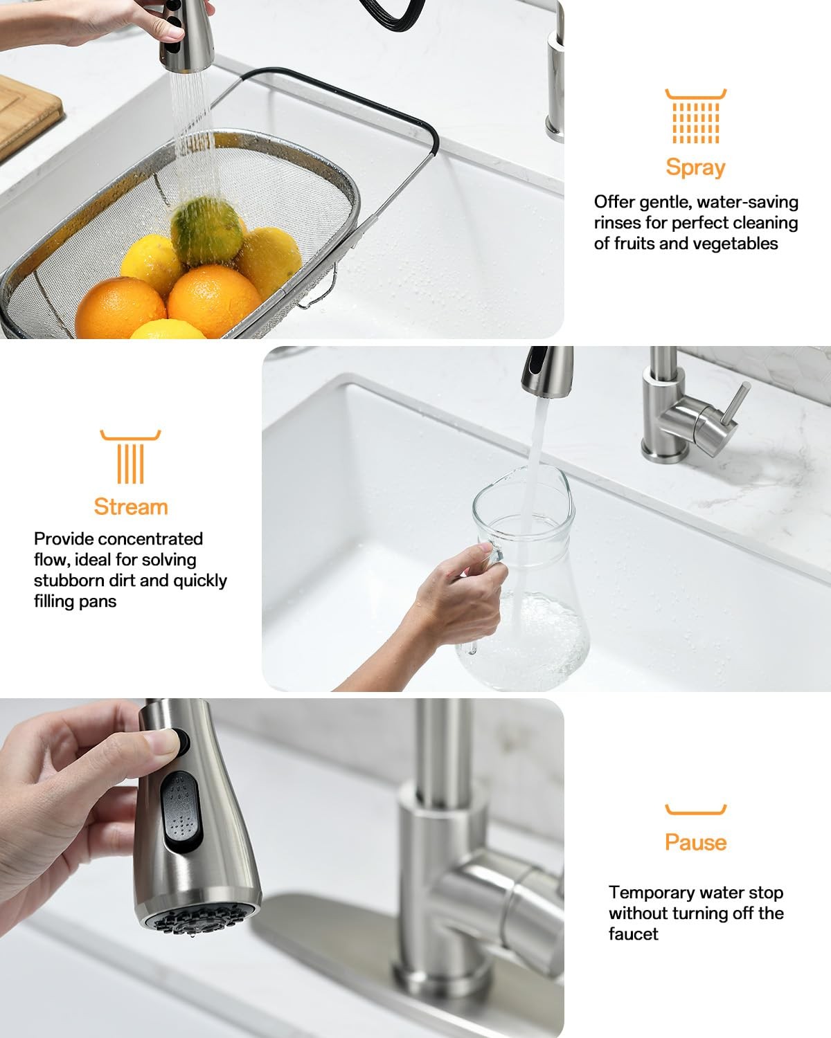 Kicimpro Kitchen Faucet with Pull Down Sprayer, Zero 800, Brushed Nickel