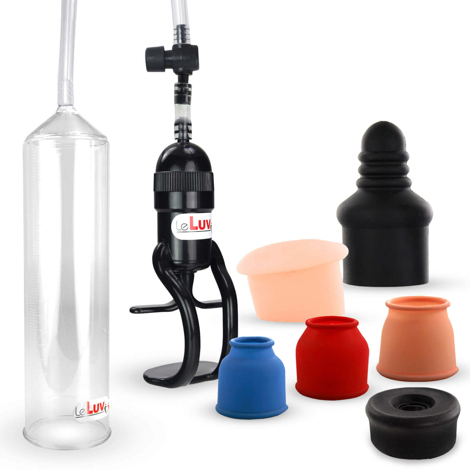 LeLuv Penis Pump EasyOp Zgrip with 3 Sleeves, Black, Septum & Donut Seals