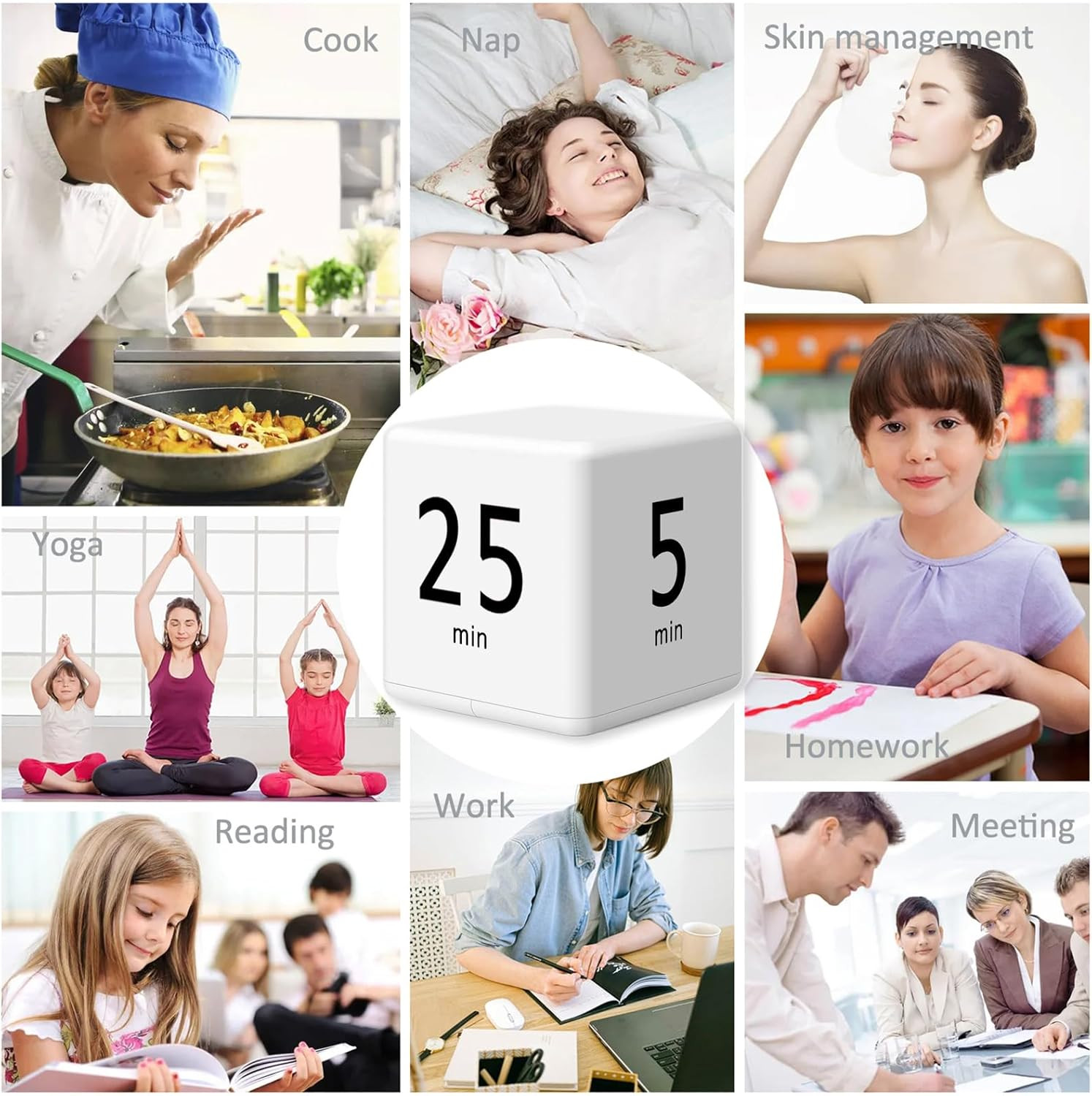 Rotating Pomodoro Timer, 5/25/15/45 Mins Preset, Desk Cube Countdown Flip Produc