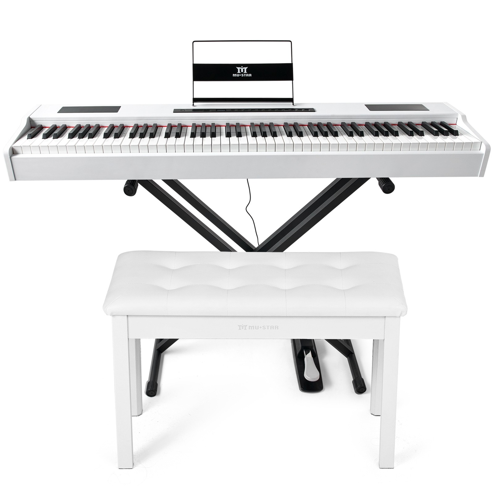88Key Fully Weighted White Digital Piano Hammer Action Keyboard Bench,MIDI,Pedal