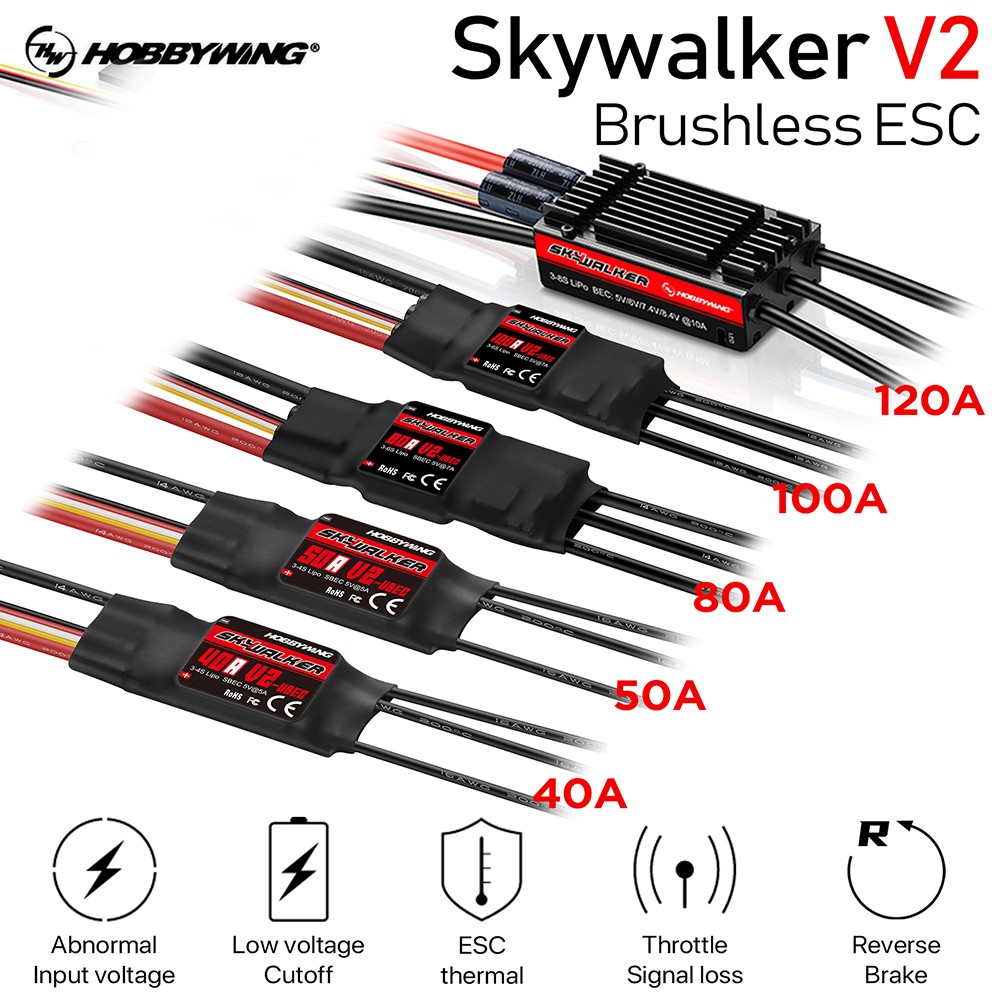 Hobbywing Skywalker 15A 20A 30A 40A 120A 130A 160A Brushless ESC for Fixed Wing