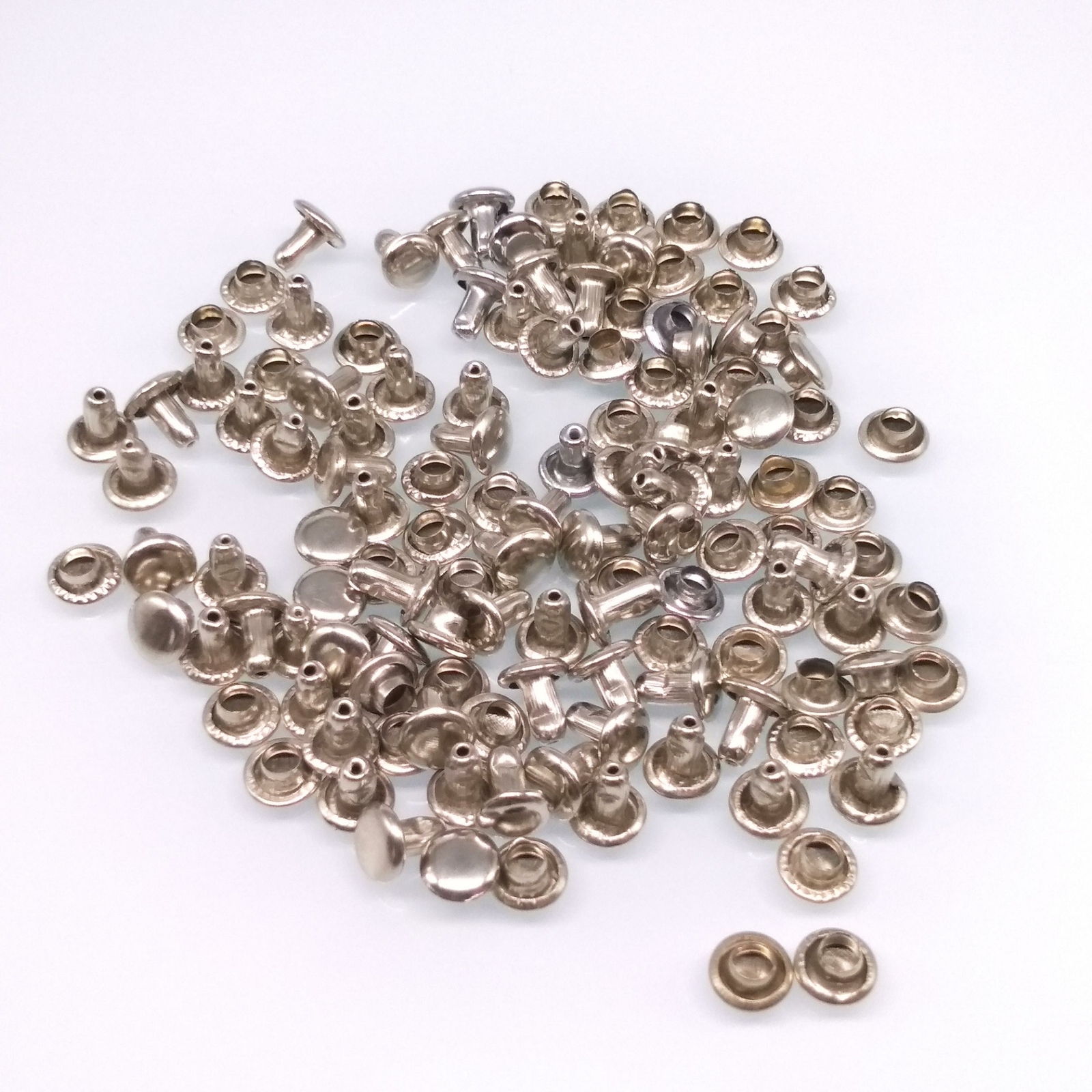 100pcs 6mm Round Double Cap Rivets Leather Craft Stud Repair Tool DIY Set Silver