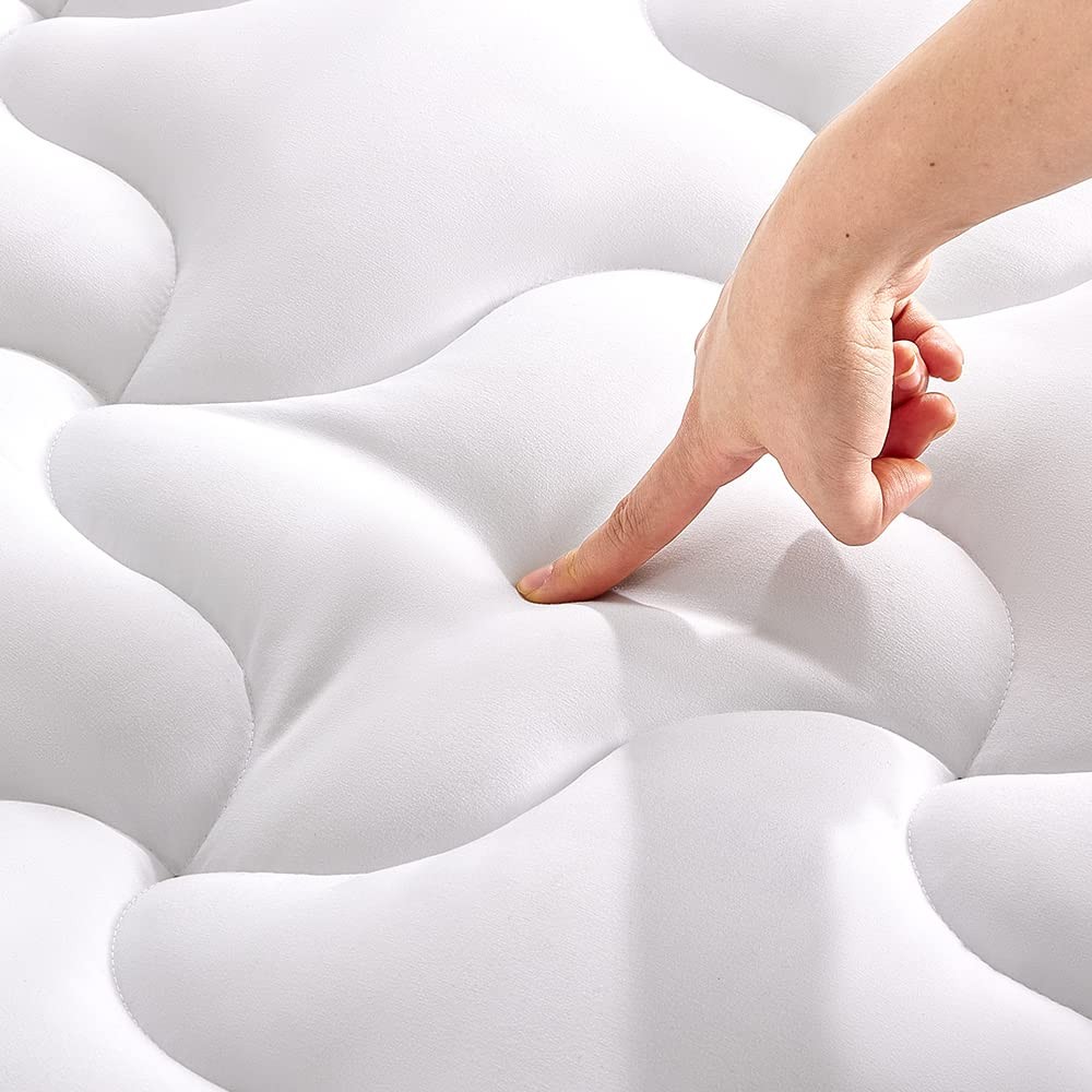 SLEEP ZONE Mattress Topper Twin Pad, Cooling Quilted Twin, White