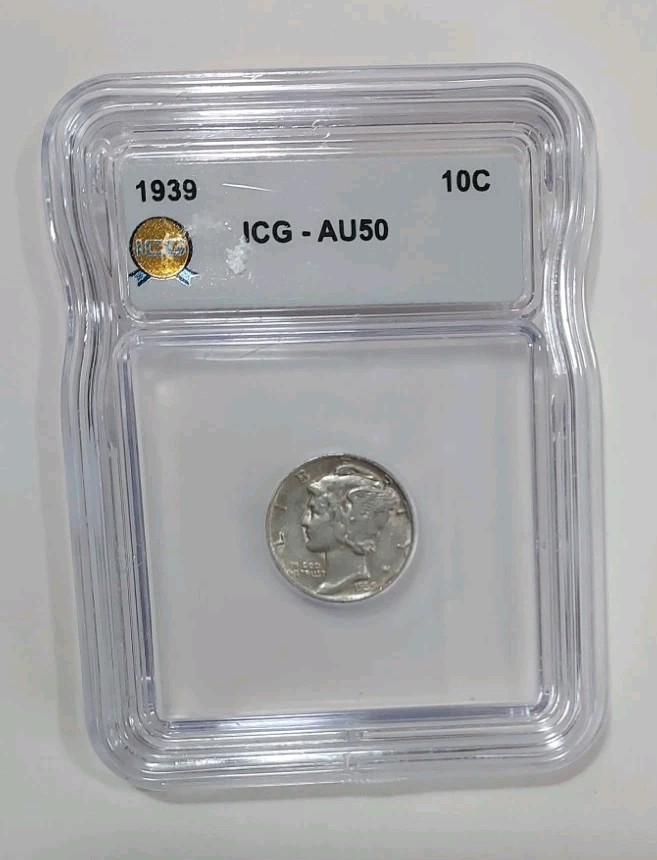 1939 P Mercury Head Dime ICG AU50 90% Silver AU Almost Uncirculated
