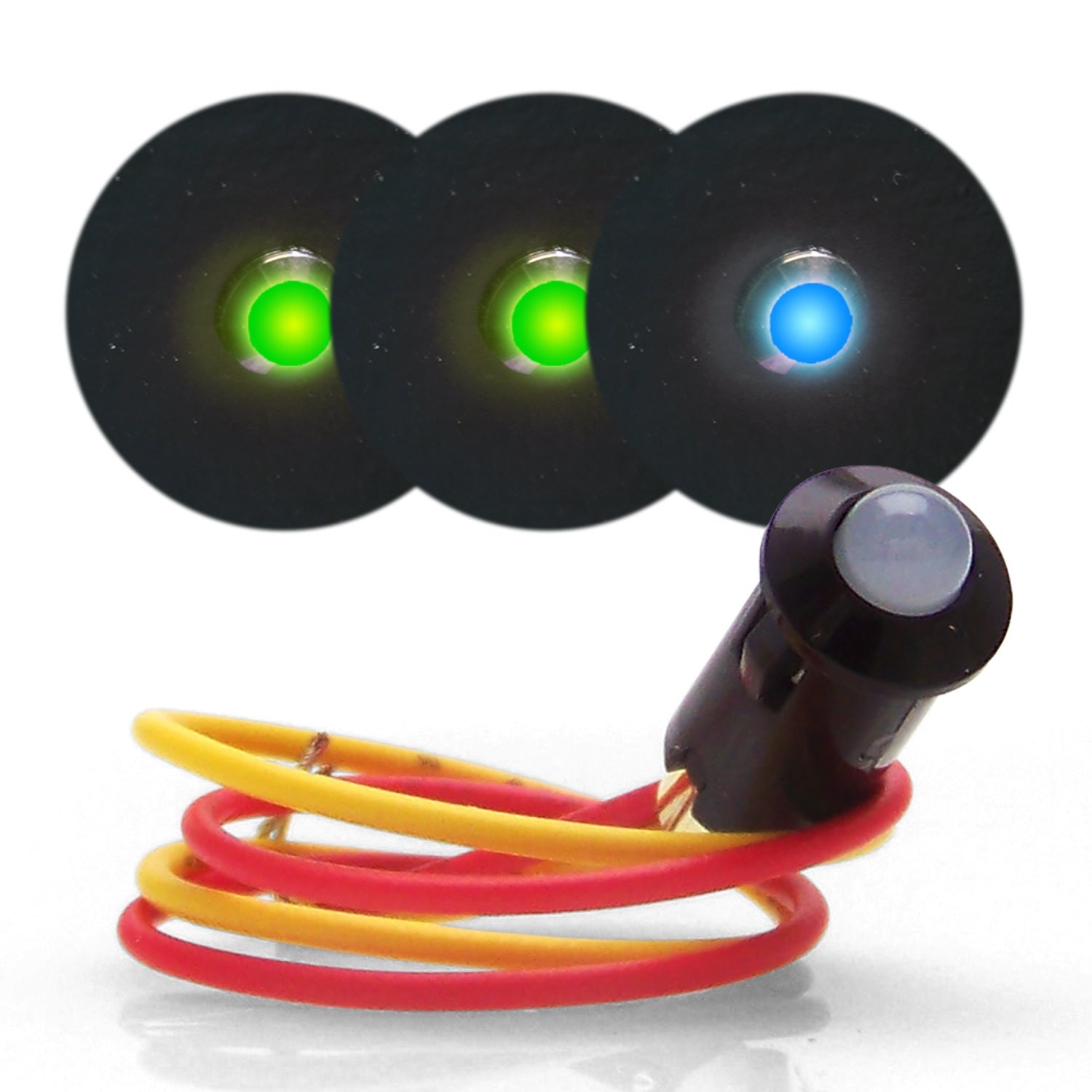 3 12V LED Dash Indicator Lights - 2 Green Turn Signal & 1 Blue High Beam Blinker