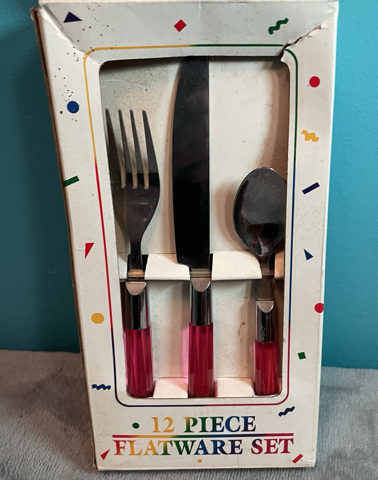 Vintage Acrylic Translucent Pink 12 Piece Flatware Set - NIB - 1994