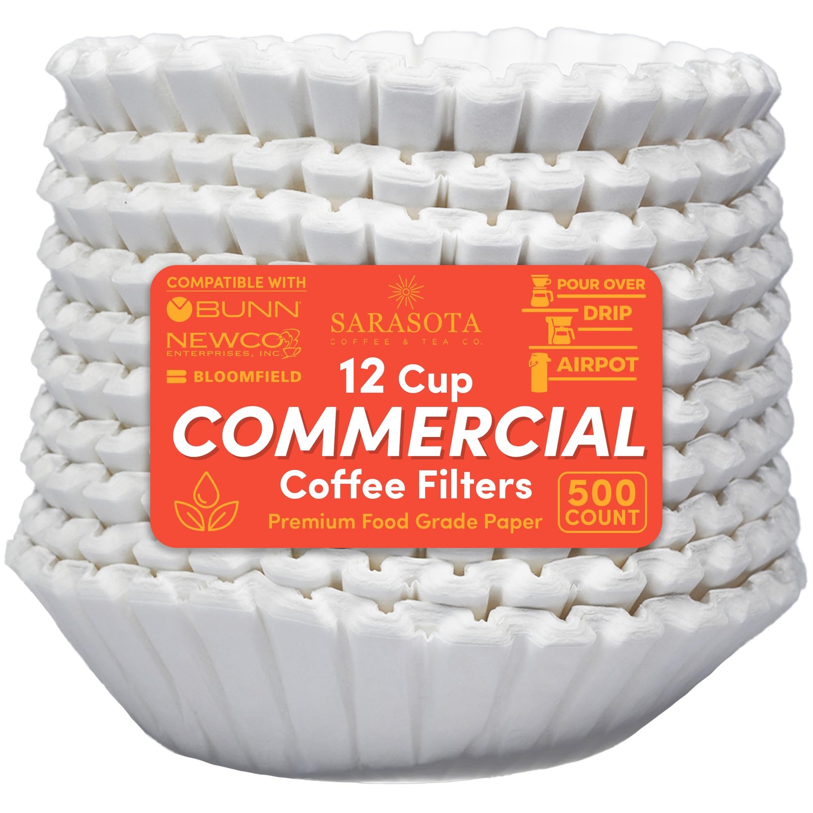 12 Cup Basket Coffee (7.5” Top x 2.5” Height) – Fits 6.5” Brew Baskets – Comm...