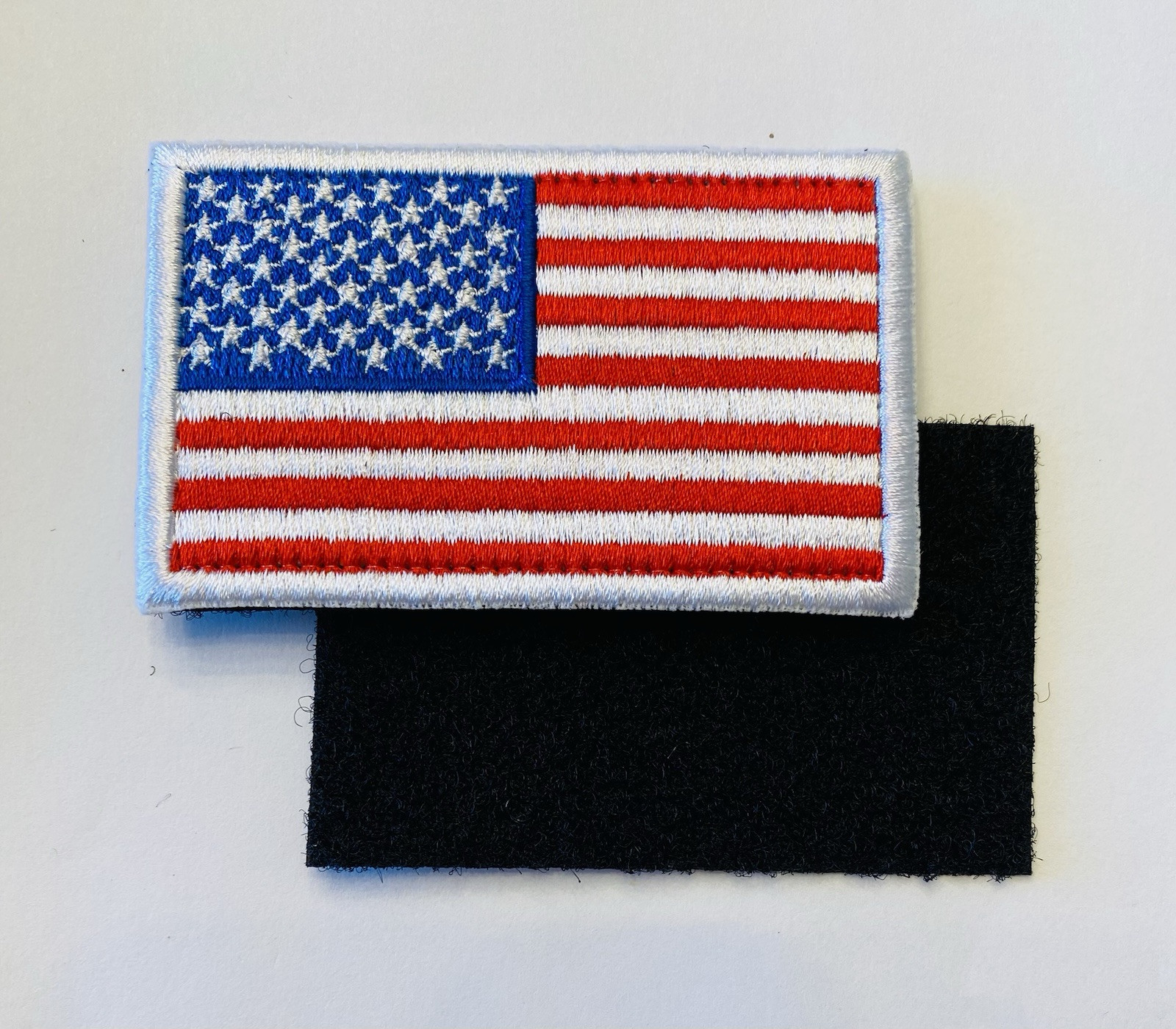 USA AMERICA FLAG RED WHITE AND BLUE WHITE BORDER HOOK & LOOP  EMBROIDERED  PATCH