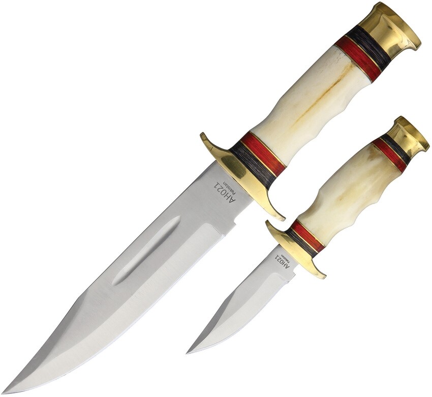 American Hunter Piggyback Set Fixed Knife Stainless Steel Blade Bone Handle