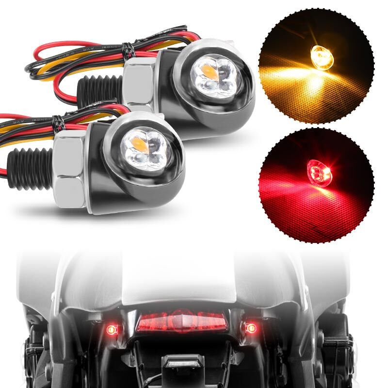 2X Mini LED Motorcycle Turn Signals Indicator Blinker Light Amber Red Brake Lamp