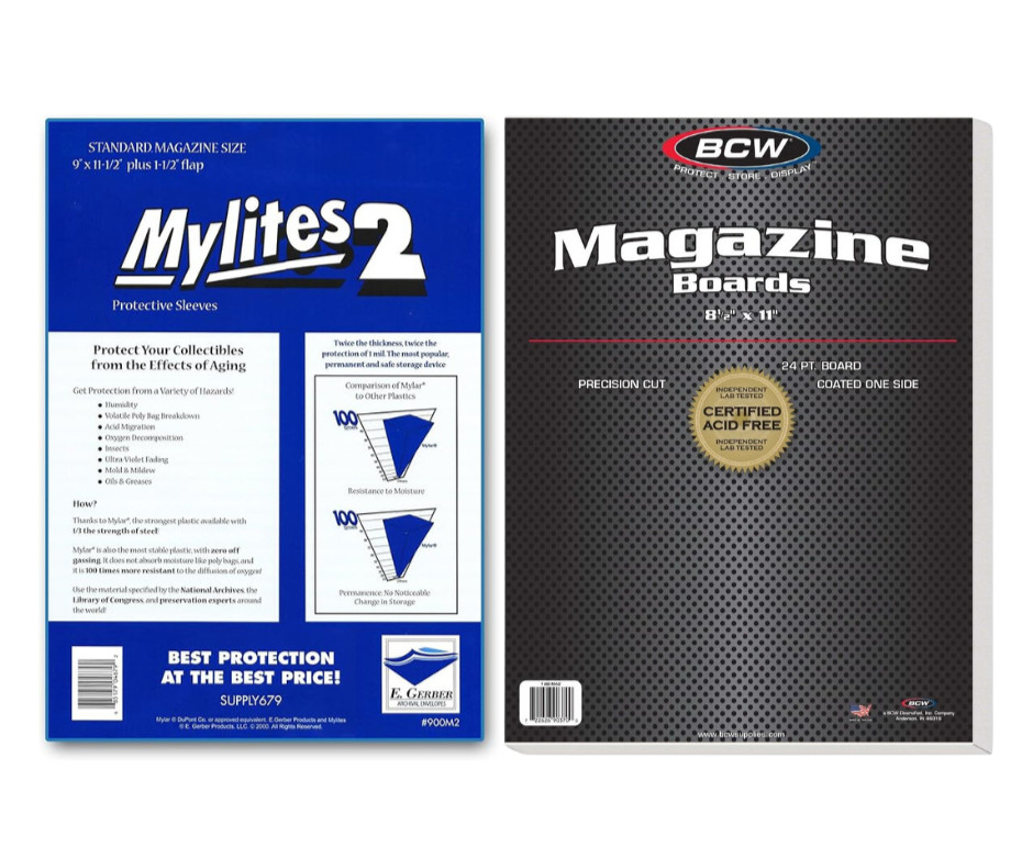 25 Mylites 2 Mil Mylar Magazine Bags and Boards (BCW) Archival Quality E Gerber
