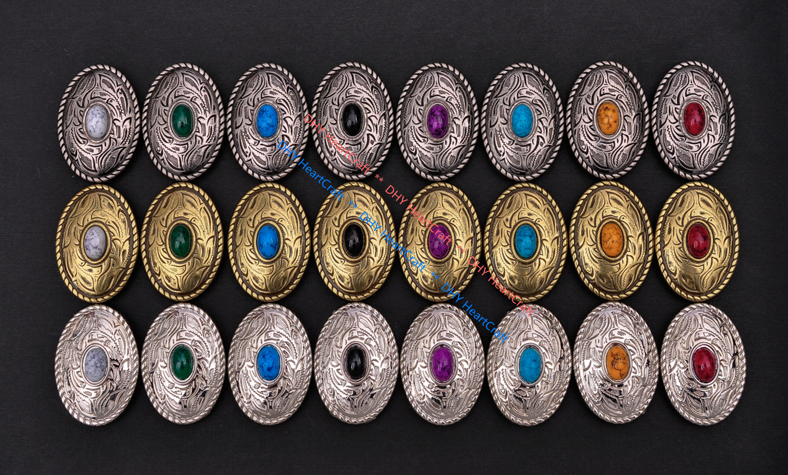 10X Retro Silver Turquoise Bag Handcraft Leathercraft Prairie Dust Oval Conchos