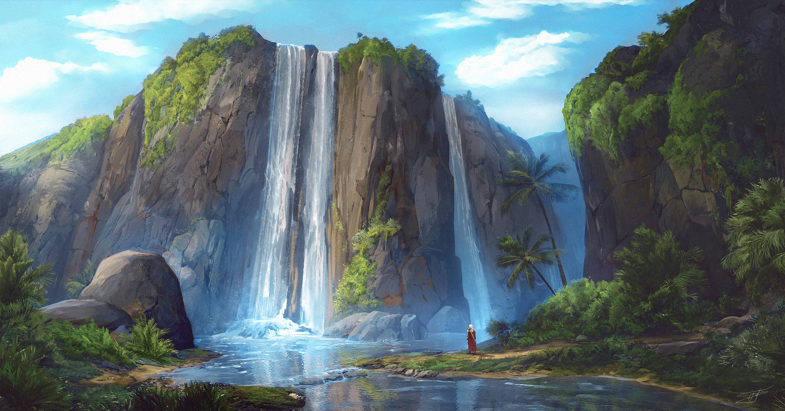 Landscape  art illustration environment nature clouds Custom Gaming Mat Desk