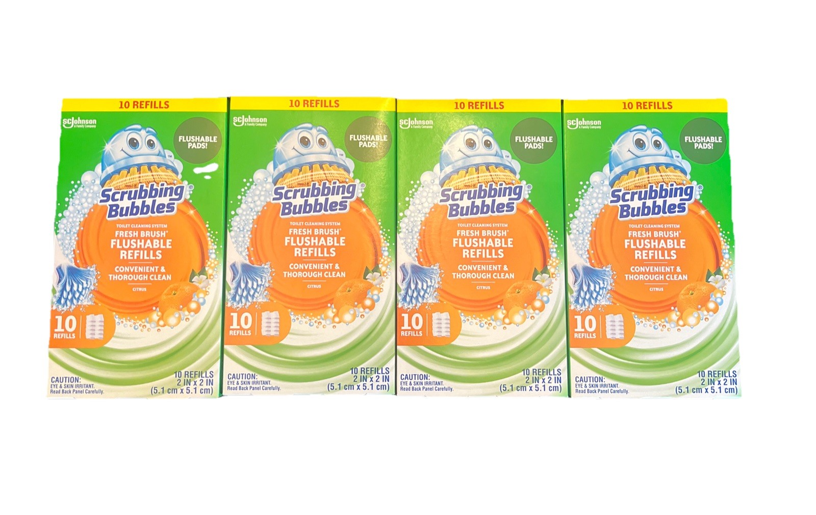 4 Pack Scrubbing Bubbles Flushable Fresh Wand Citrus Scent 10 Refills Each Box