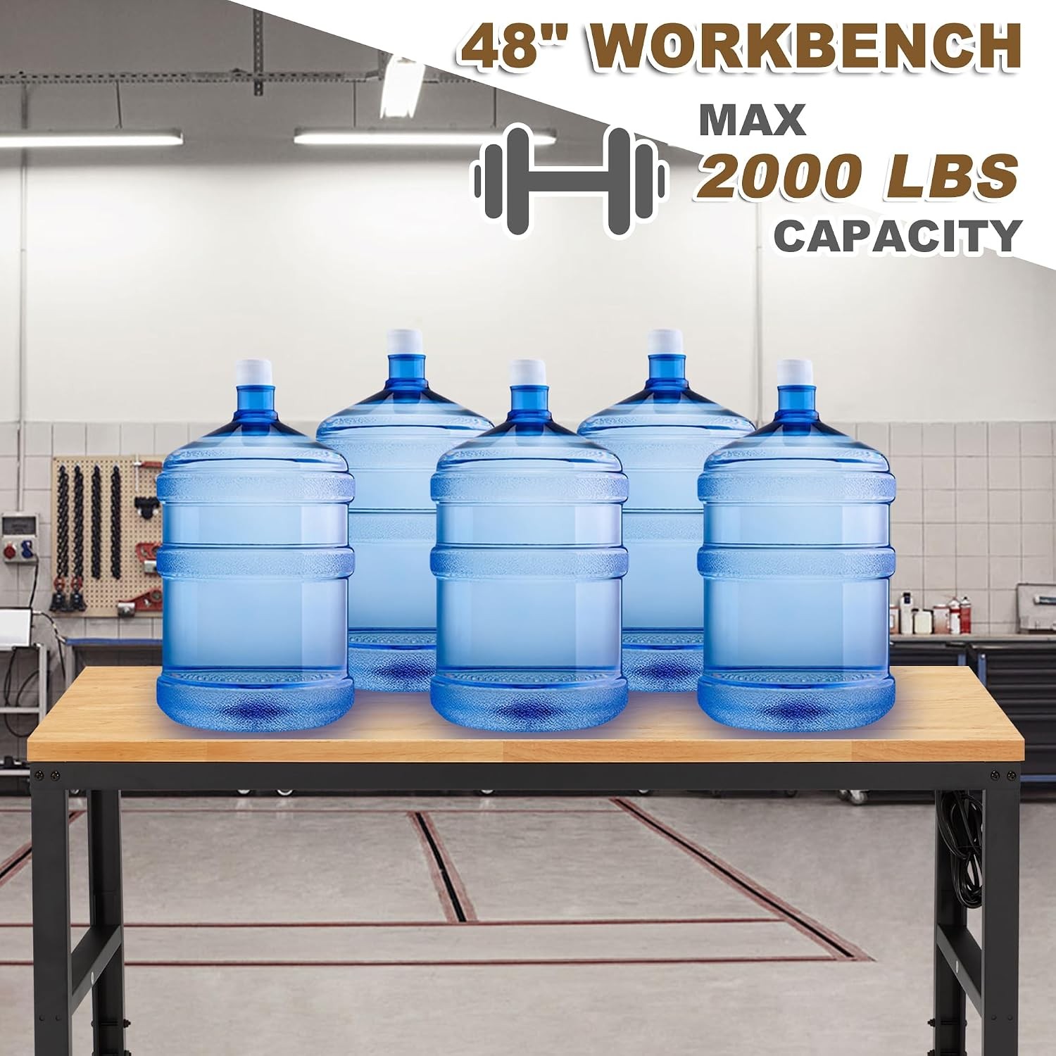 Height Adjustable Workbench 48"x 24" 2000 Lbs Capacity Solid Wood Work Station