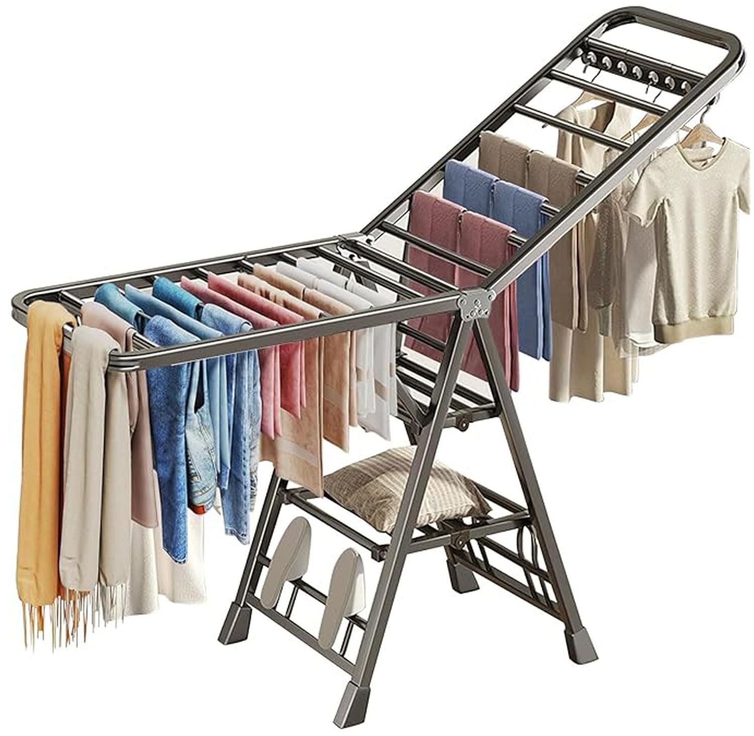 Large Clothes Drying Rack Foldable, 3-Level Metal Laundry Dryer Stand