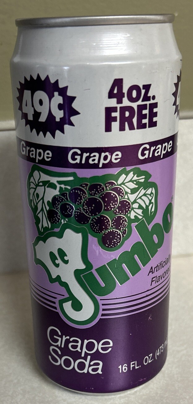 Vtg JUMBO GRAPE SODA 16oz. Empty Sealed Pull Tab Aluminum Can, Double Cola Co.