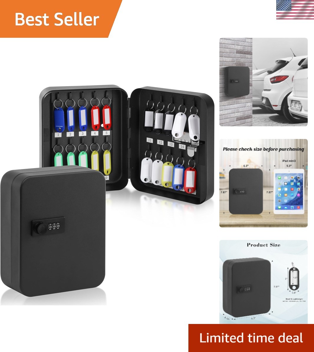 20 Key Storage Lock Box with Code, Key Cabinet Organizer Wall Mount with Combina