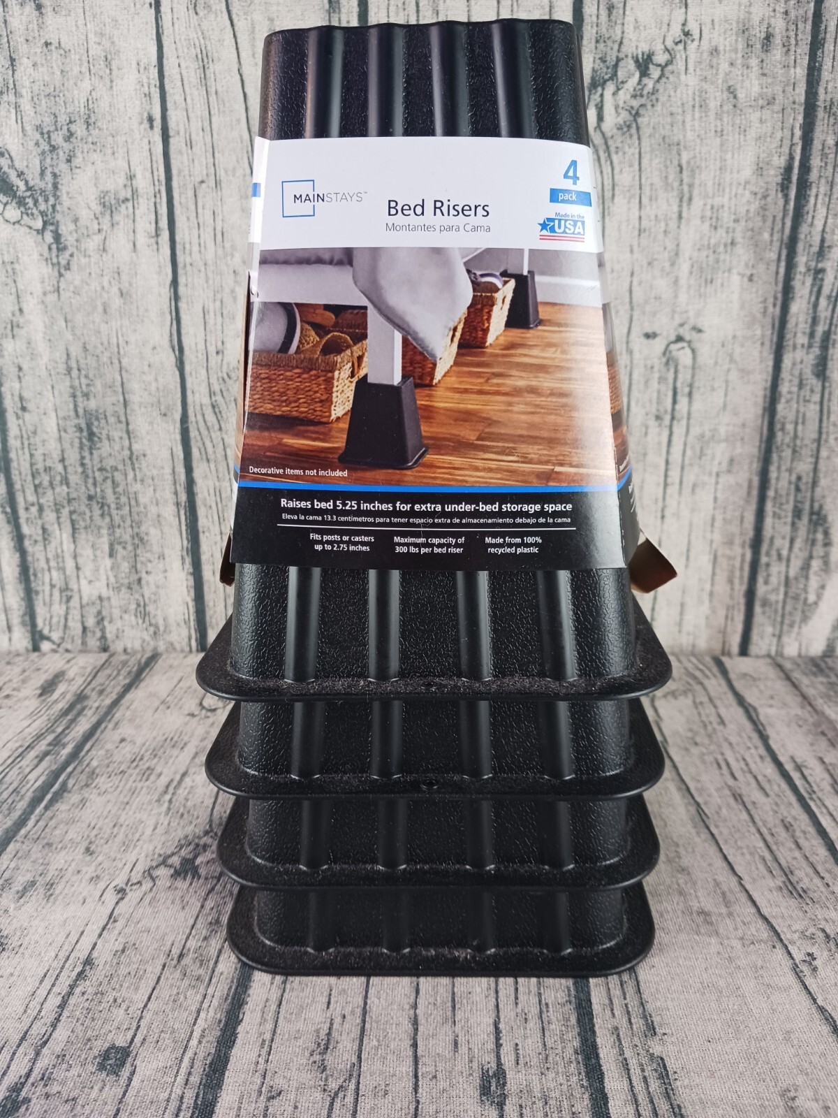 MainStays Bed Risers (Black) Raises Bed 5.25" Fits Post Up To 2.75" Brand New